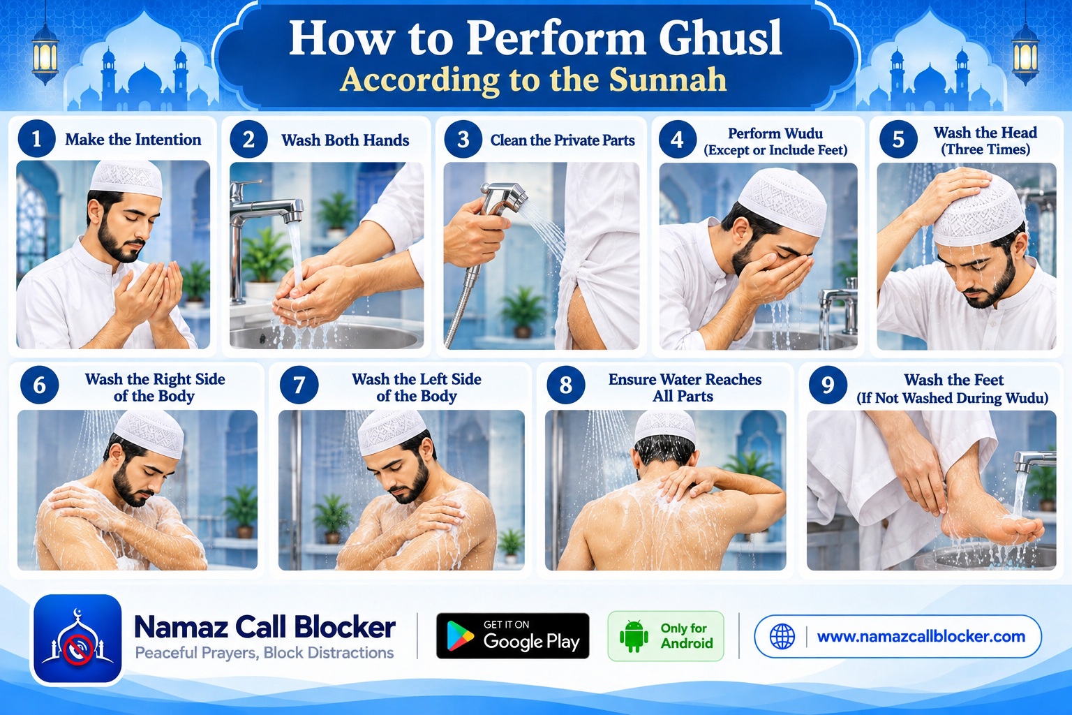How to Perform Ghusl According to the Sunnah | Namaz Call Blocker